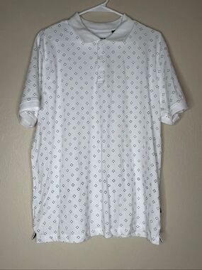 Kenneth Cole New York Men's White Geometric Print Short Sleeve Polo Shirt Size L